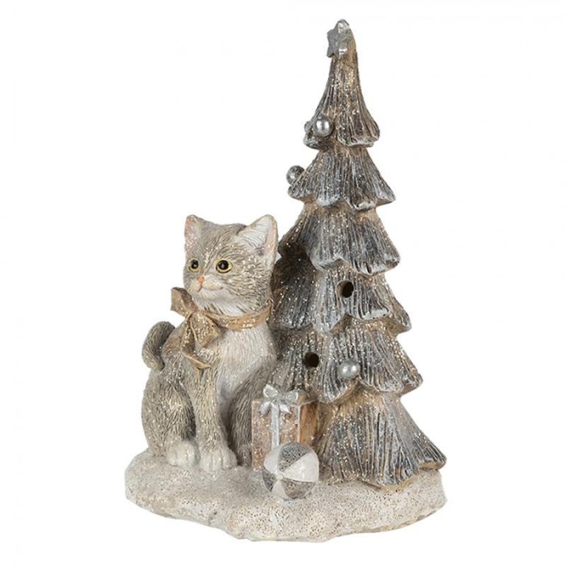 Juldekoration Inomhus Katt 12x9x16 Cm LED Grå Vit Polyresin