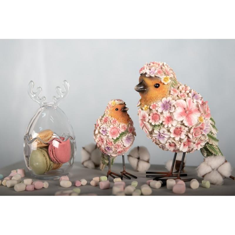Dekoration Fågeldekoration Blommor 11x17x18 Cm Rosa Polyresin
