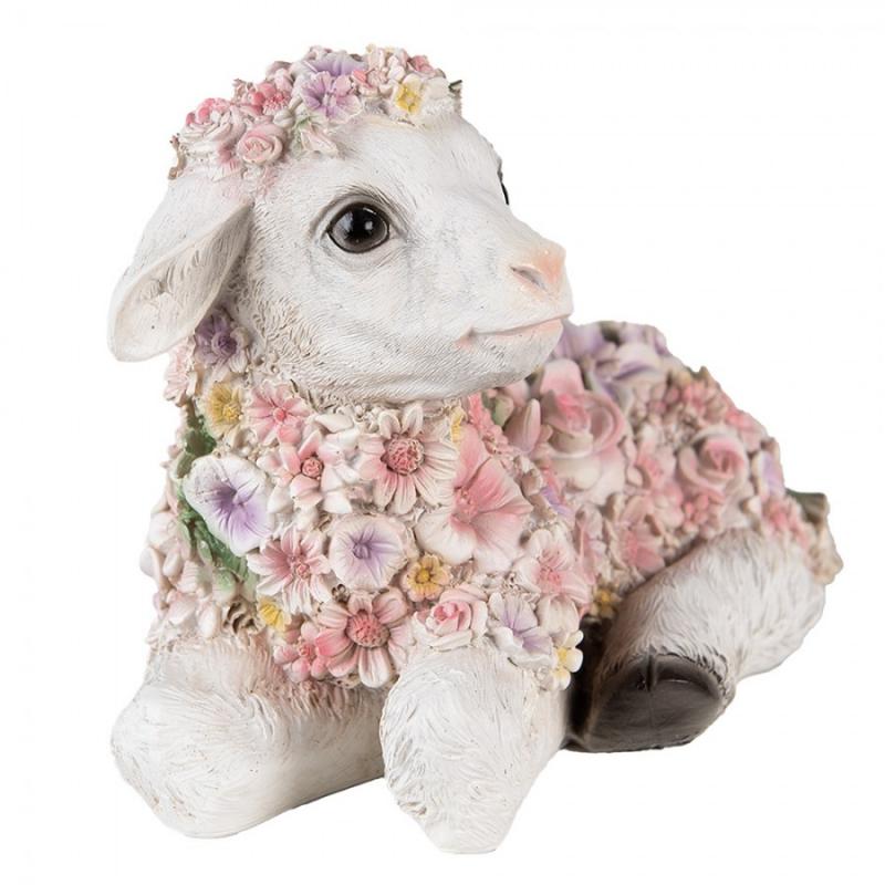 Dekoration Djur Får Blommor 25x13x16 Cm Rosa Polyresin
