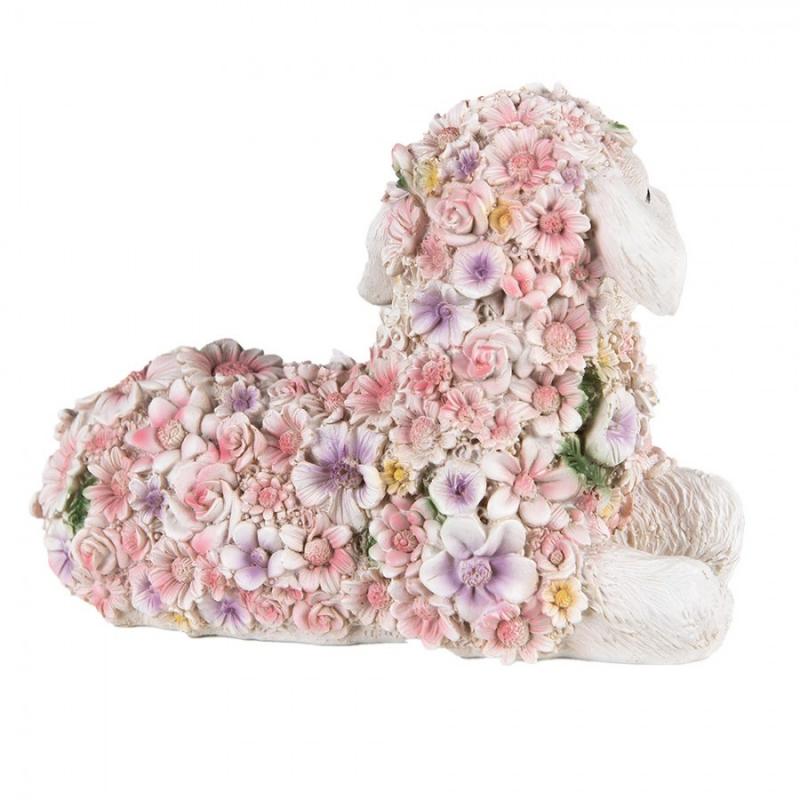 Dekoration Djur Får Blommor 25x13x16 Cm Rosa Polyresin
