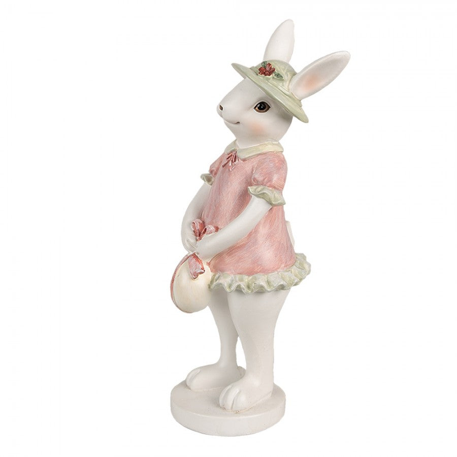 Påskdekoration Kanin 26 Cm Vit Rosa Polyresin