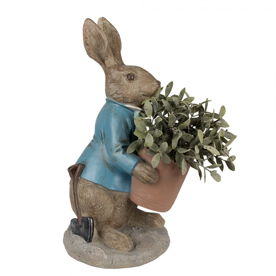 Påskdekoration Kanin 46 Cm Brun Blå Polyresin Blomkruka