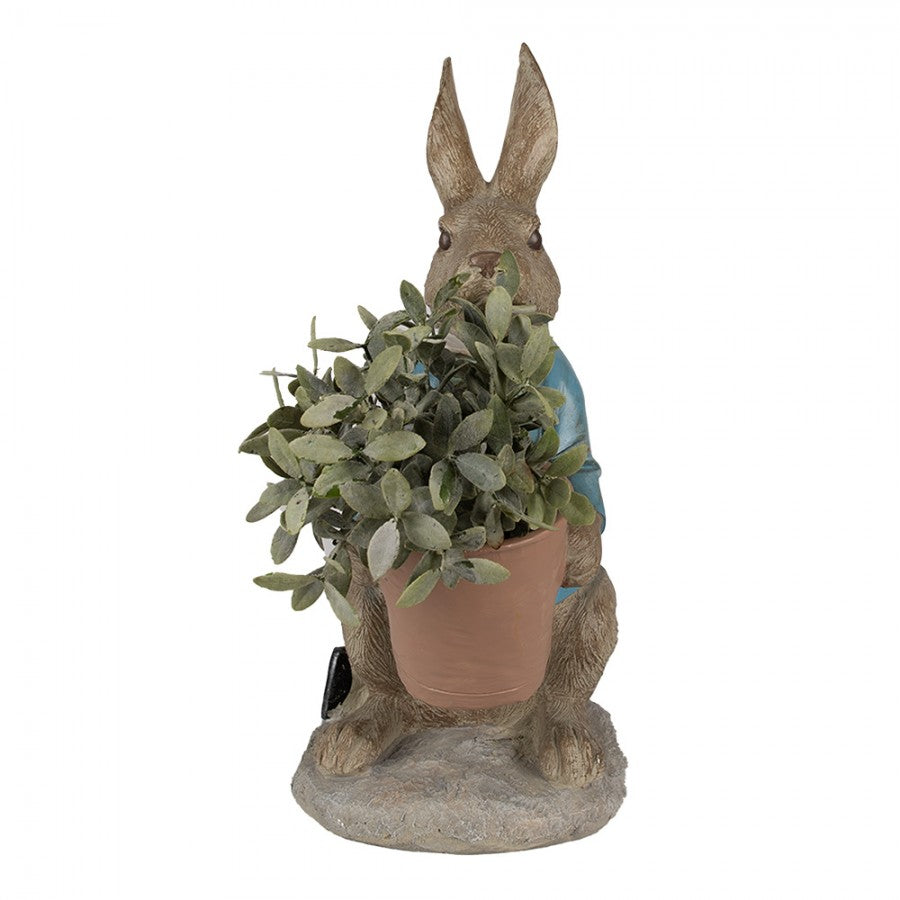 Påskdekoration Kanin 46 Cm Brun Blå Polyresin Blomkruka