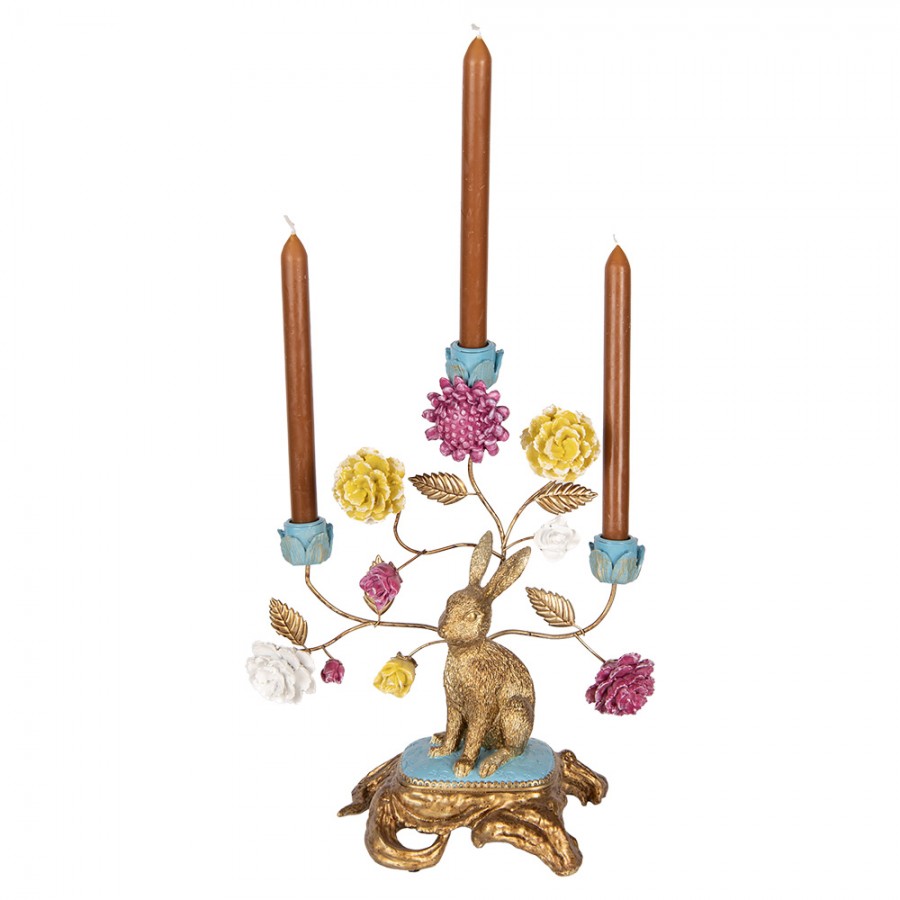 Påskdekoration Ljusstake 30x16x37 cm Guldfärgad Kanin blommor