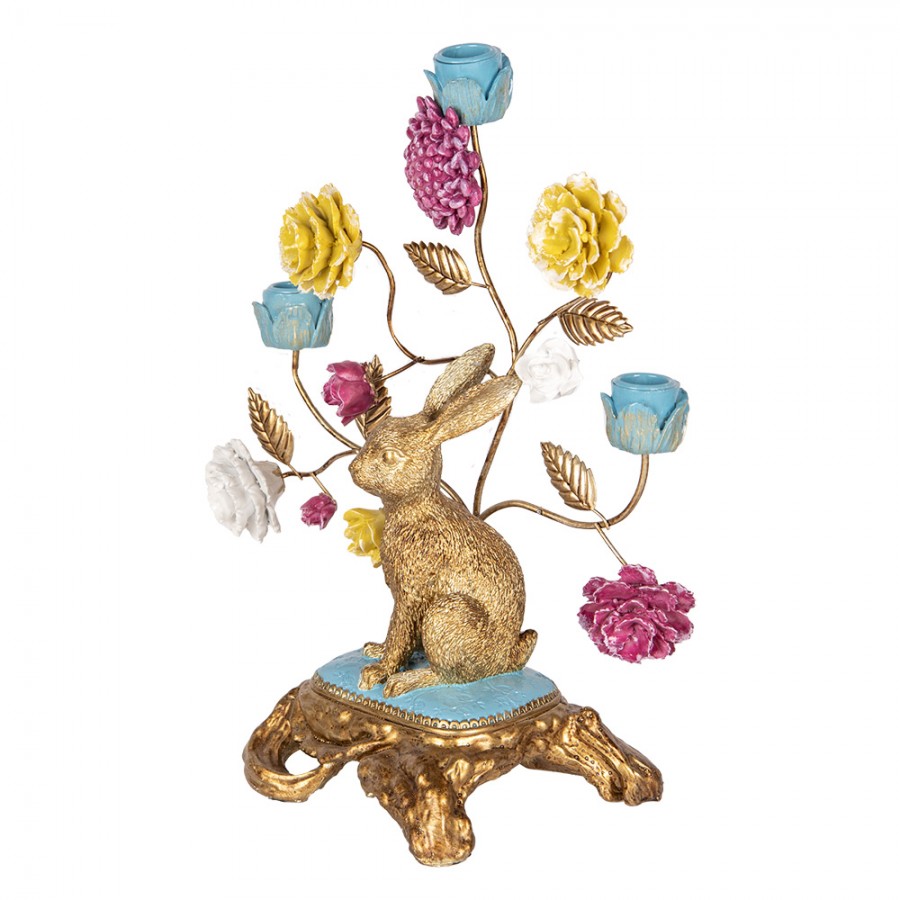 Påskdekoration Ljusstake 30x16x37 cm Guldfärgad Kanin blommor