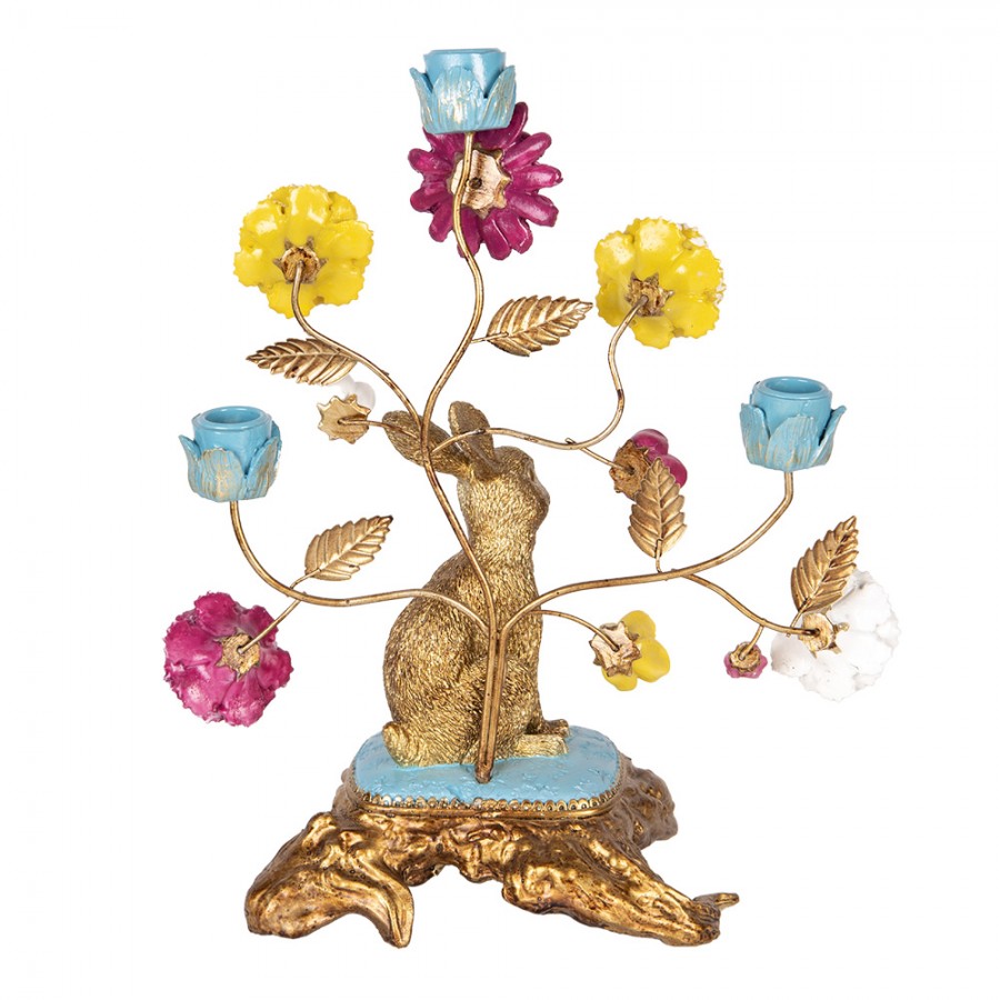 Påskdekoration Ljusstake 30x16x37 cm Guldfärgad Kanin blommor