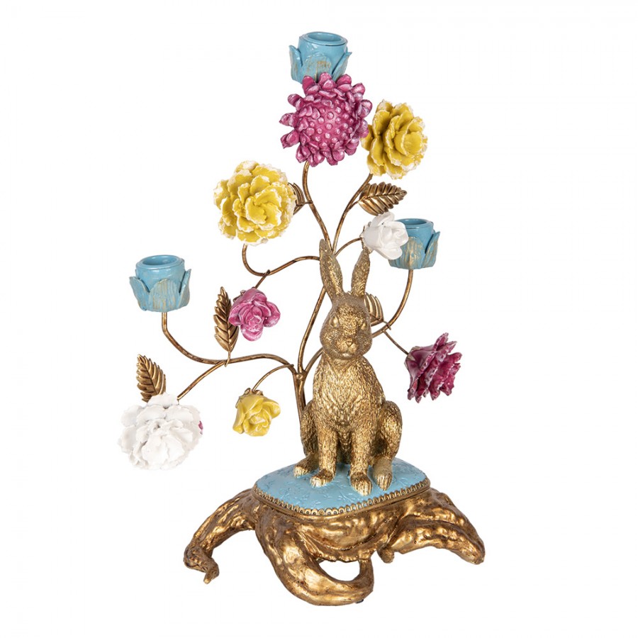 Påskdekoration Ljusstake 30x16x37 cm Guldfärgad Kanin blommor