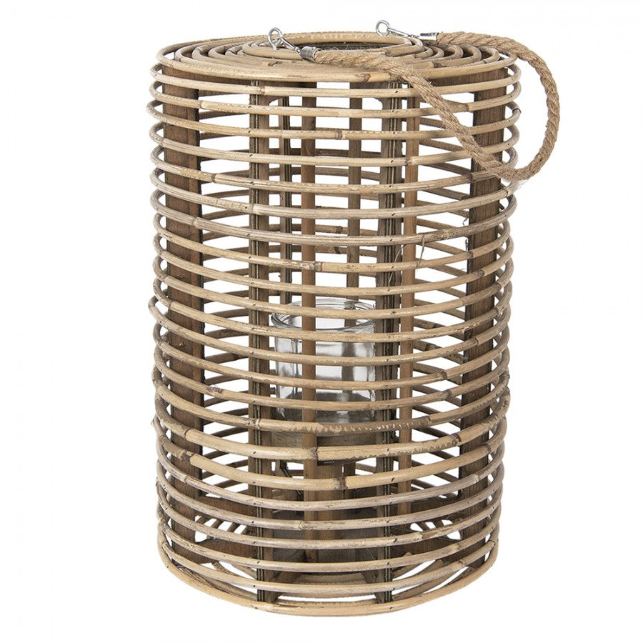 Ljuslykta Ø 34x50 Cm Brunt Trä Glas Värmeljus