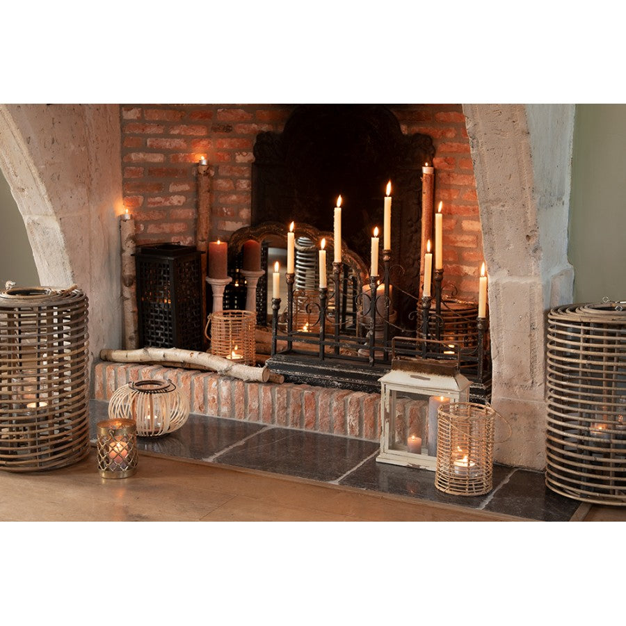 Ljuslykta Ø 34x50 Cm Brunt Trä Glas Värmeljus