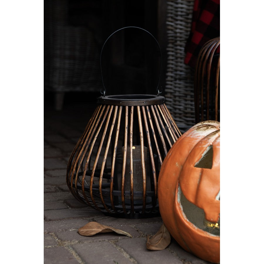 Ljuslykta Ø 36x30 Cm Brunt Trä Glas Värmeljus