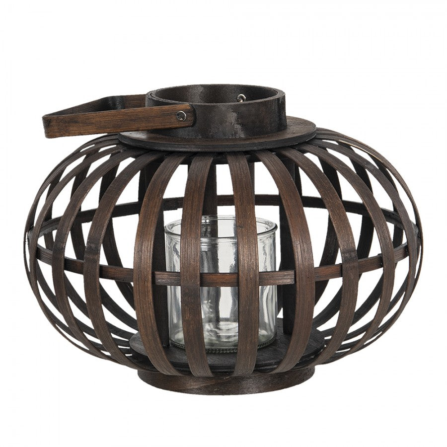 Ljuslykta Ø 34x23 Cm Brunt Trä Glas Värmeljus