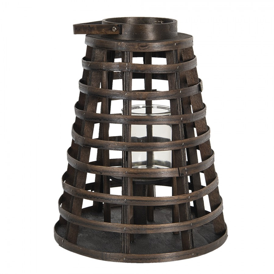 Ljuslykta Ø 32x40 Cm Brunt Trä Glas Värmeljus