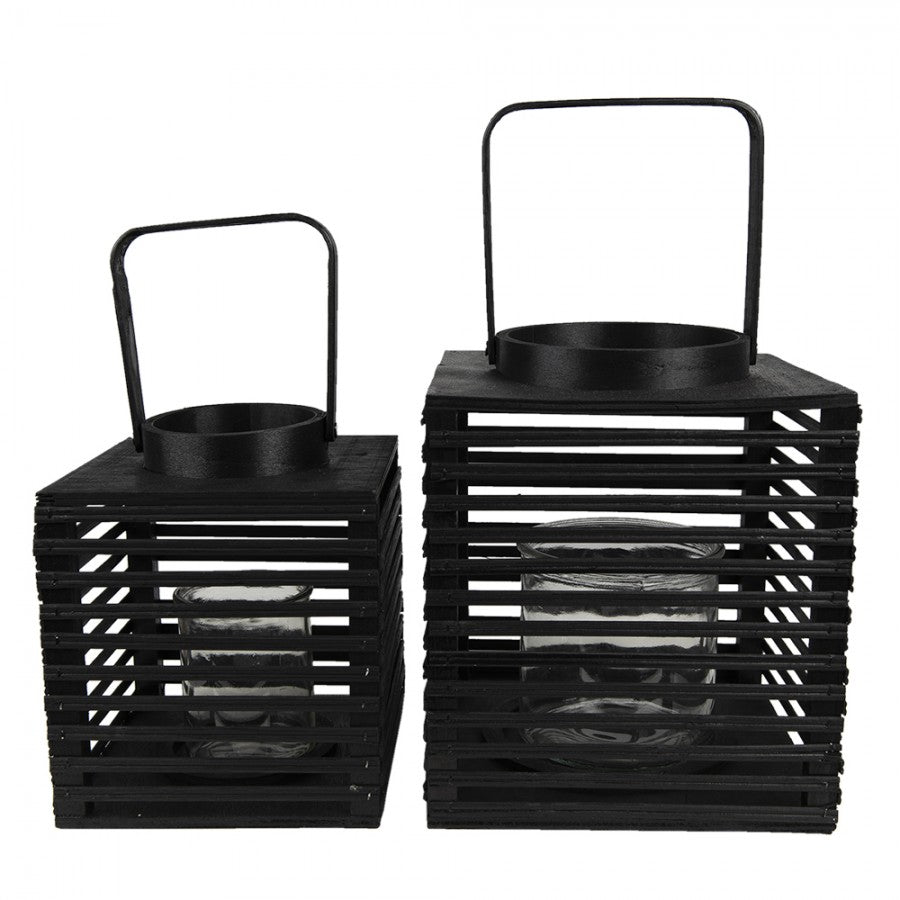 Ljuslykta 21x21x25 Cm Svart Bambu Fyrkantig