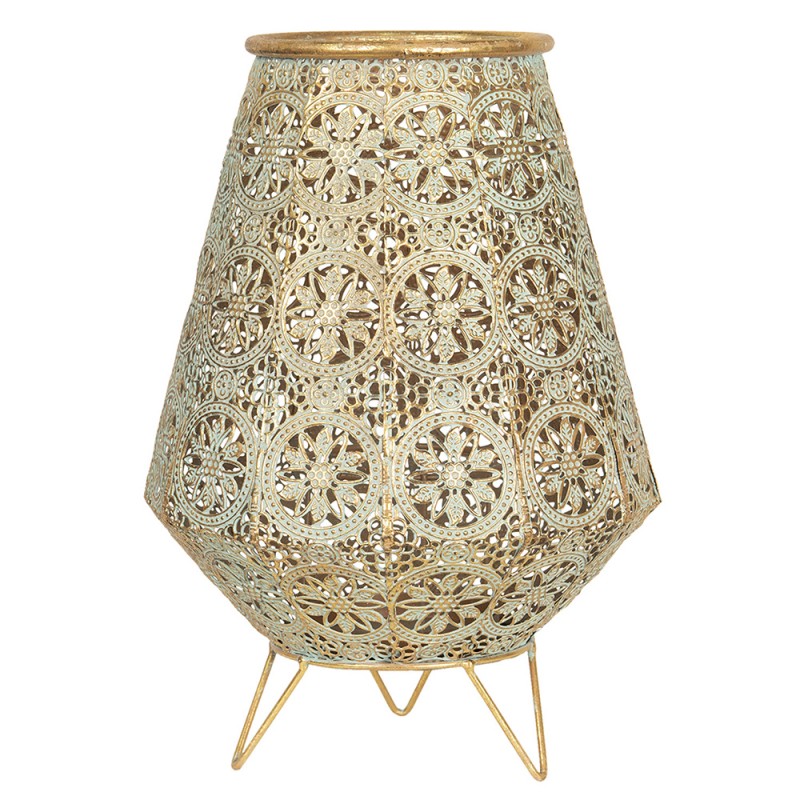 Ljuslykta Ø 24x36 Cm Kopparfärgad Metallglas Blommor Värmeljus