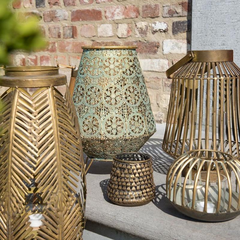 Ljuslykta Ø 24x36 Cm Kopparfärgad Metallglas Blommor Värmeljus