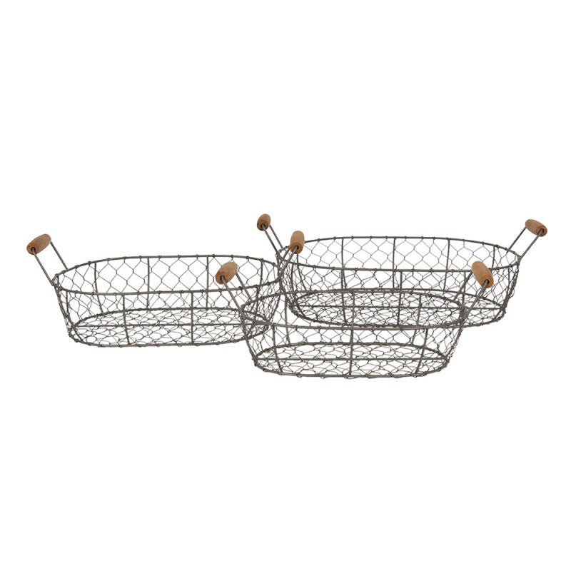 Dekorativ korg Förvaringskorg 3-pack 42x27x15 Cm Brunt järn Trä Rund Korg