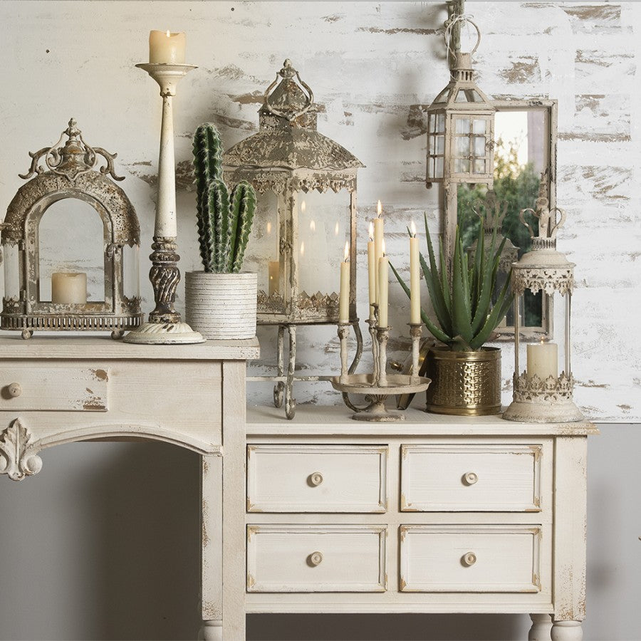 Ljuslykta Ø 17x55 cm Vit Järn Rund Ljusstake