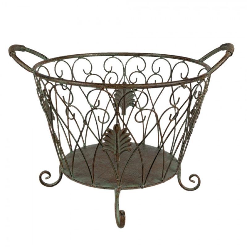 Dekorativ korg Förvaringskorg Järnväxthållare Grön Brun Ø 41 Cm 2-pack