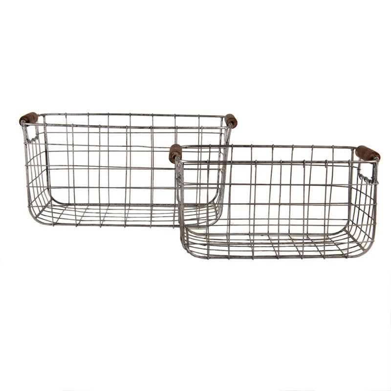 Dekorativ korg Förvaringskorg 2-pack 37x23x18 cm Grå brun metall