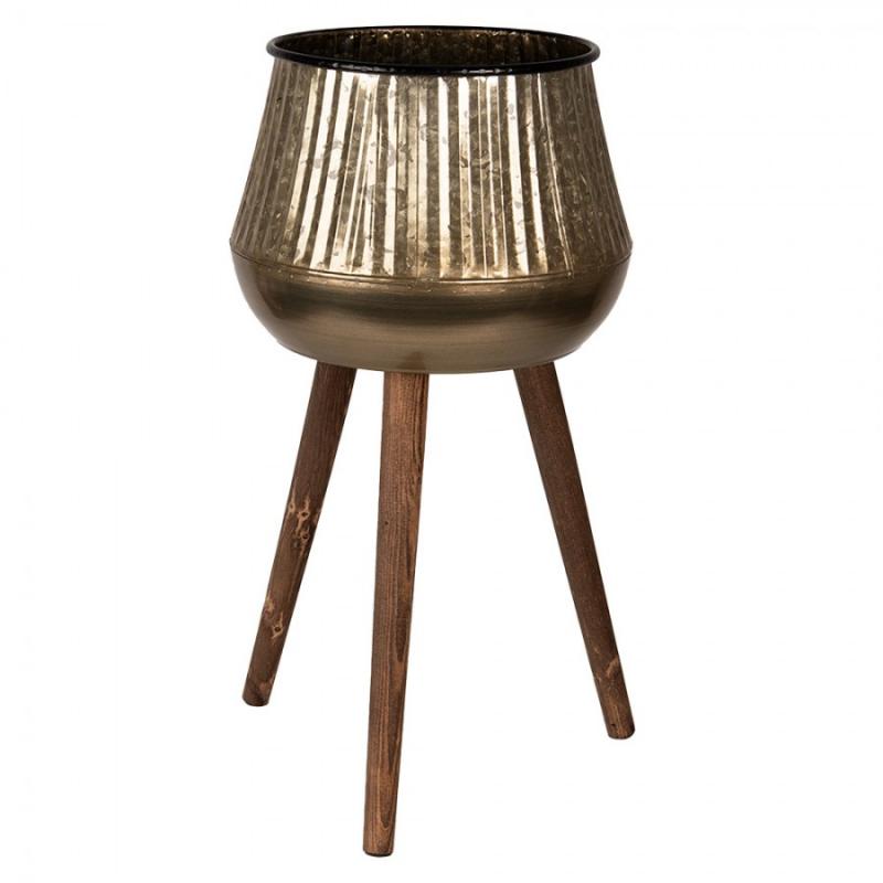 Blomställning Växthållare 66 Cm Kopparfärgad Brun Metall Trä Rund