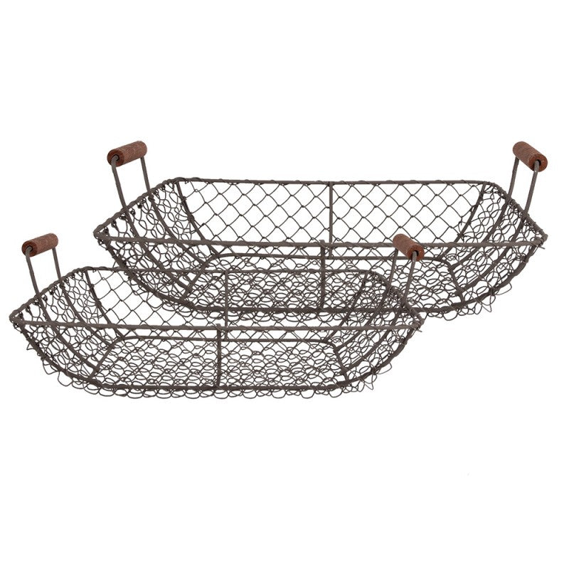 Dekorativ korg Förvaringskorg 2-pack Brunt järn (B/D/H) 40x34x14/36x30x13 cm