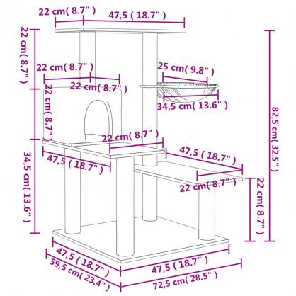 1 VidaXL Kattmbel Klstrd med sisalpelare mrkgr 82,5 cm