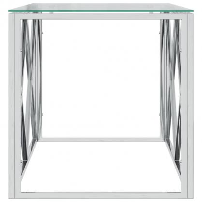 1 VidaXL Soffbord rostfritt stl silver och hrdad glas 110x45x45 cm