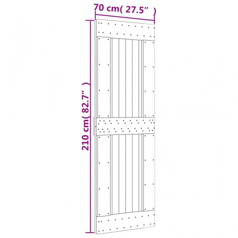 1 VidaXL Skjutdrr med beslag 070x210 cm massiv furu vit