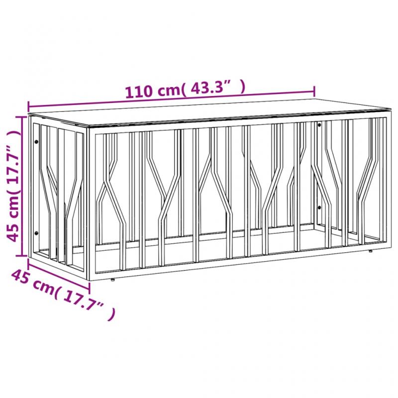 1 VidaXL Soffbord rostfritt stl silver och hrdad glas 110x45x45 cm