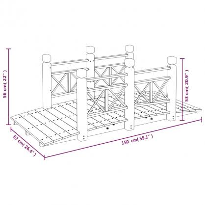 1 VidaXL Trdgrdsbro med rcken 150x67x56cm massivt grantr