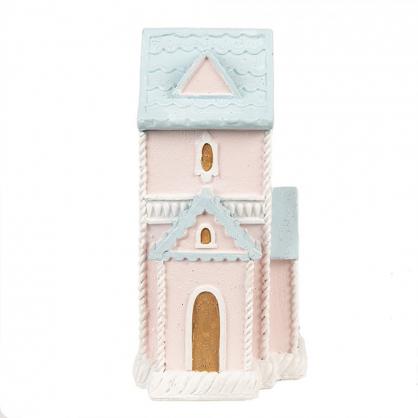 1 Clayre Eef Juldekoration Pepparkakshus LED 10x8x16 Cm Rosa polyresin