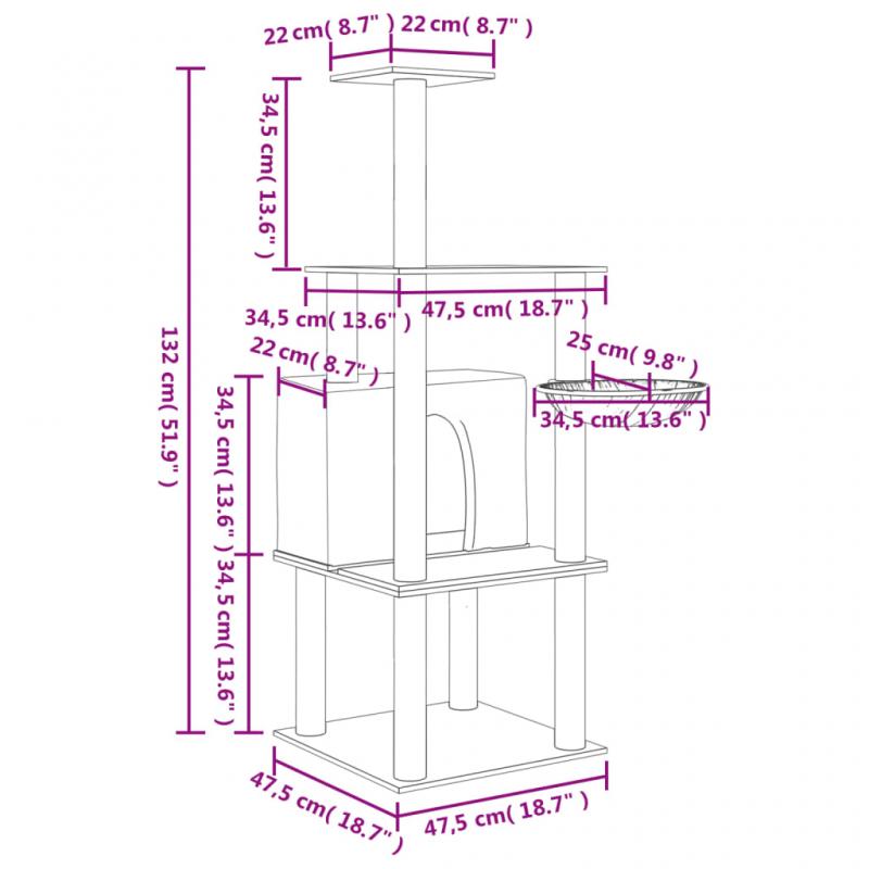 1 VidaXL Kattmbel Klstrd med sisalpelare grddvit 132 cm