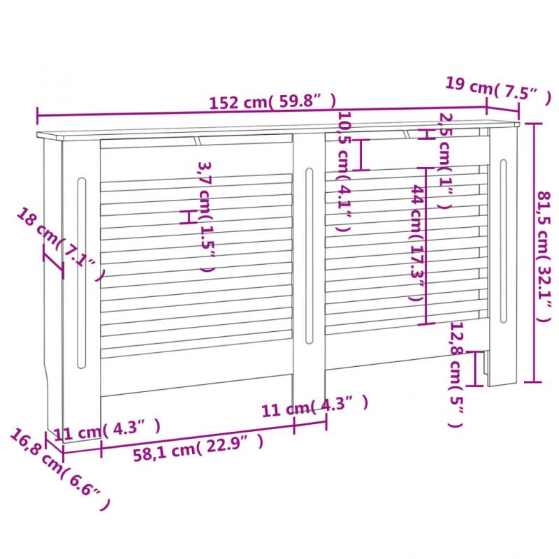 1 VidaXL Elementskydd MDF horisontala ribbor antracit 152x19x81,5 cm