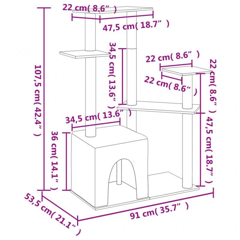 1 VidaXL Kattmbel Klstrd med sisalpelare mrkgr 107,5 cm