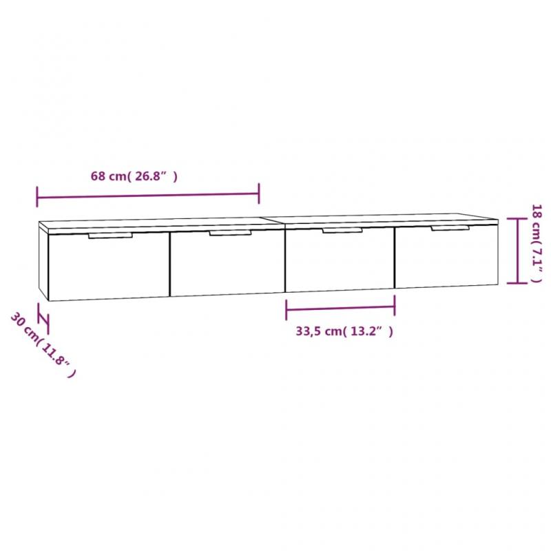 1 VidaXL Vggskp 68x30x20 cm Svart konstruerat tr 2 st