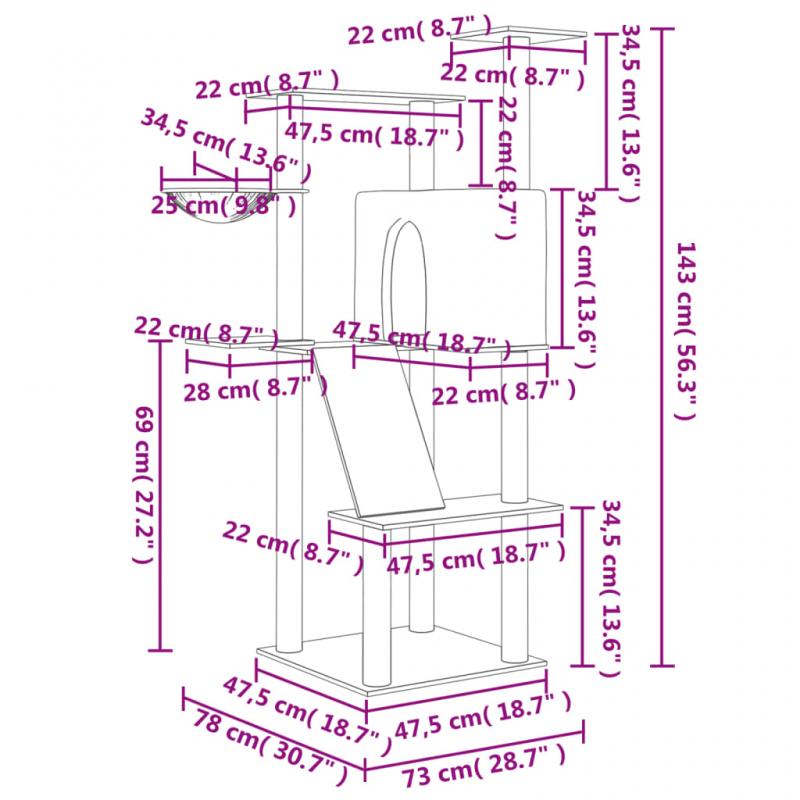 1 VidaXL Kattmbel Klstrd med sisalpelare mrkgr 143 cm