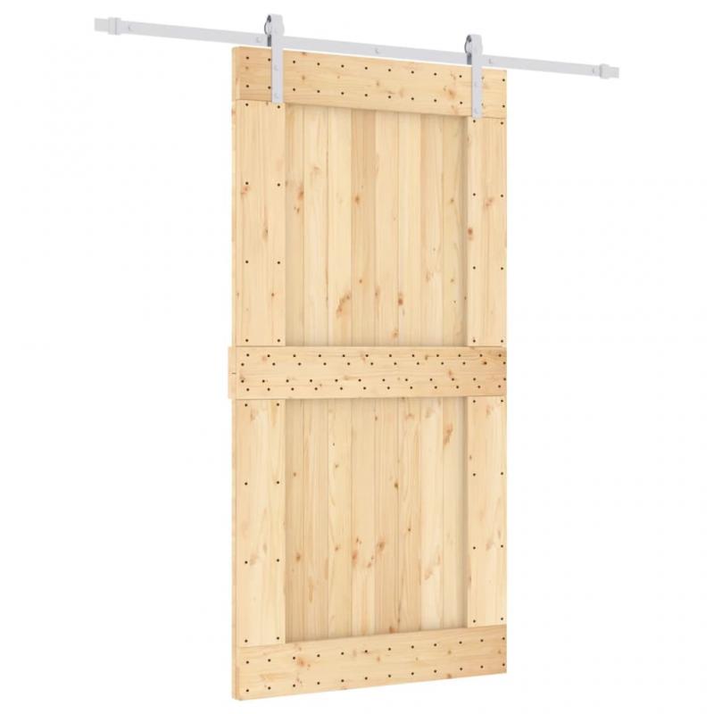 1 VidaXL Skjutdrr med beslag 100x210 cm massiv furu vit