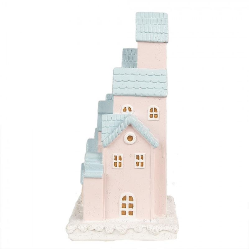 1 Clayre Eef Juldekoration Pepparkakshus LED 13x13x26 Cm Rosa polyresin