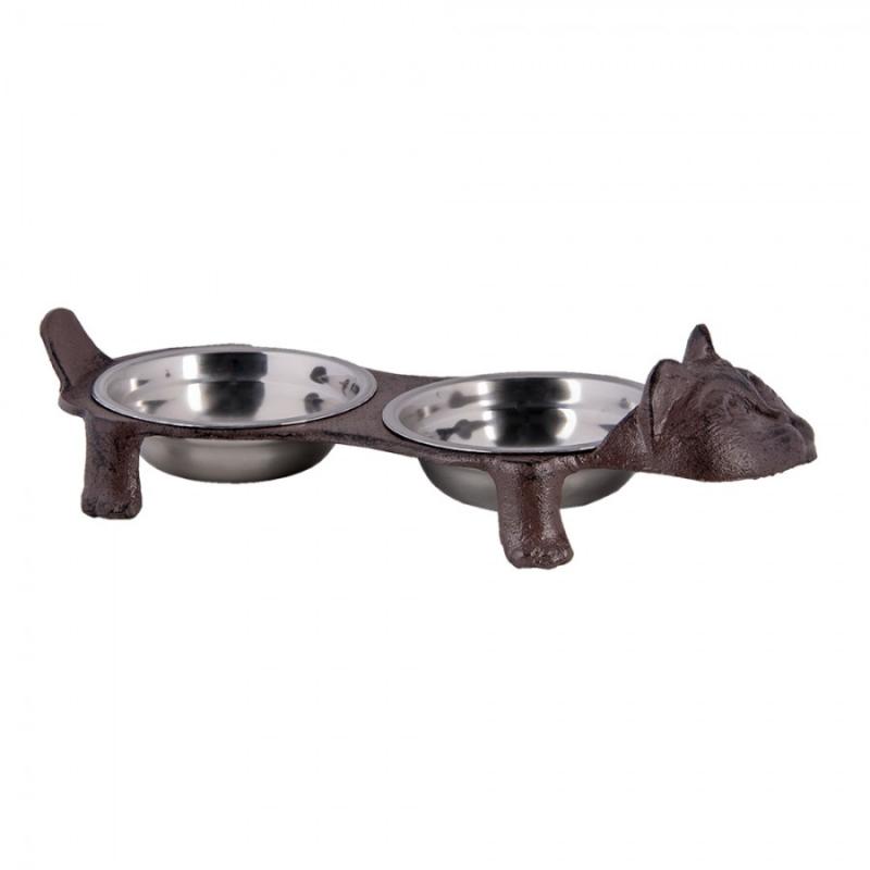 1 Clayre Eef Matskl fr Hund och Katt 42x18x8 Cm Brun jrn Oval