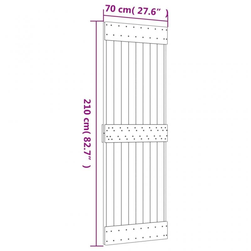 1 VidaXL Skjutdrr med beslag 070x210 cm massiv furu svart