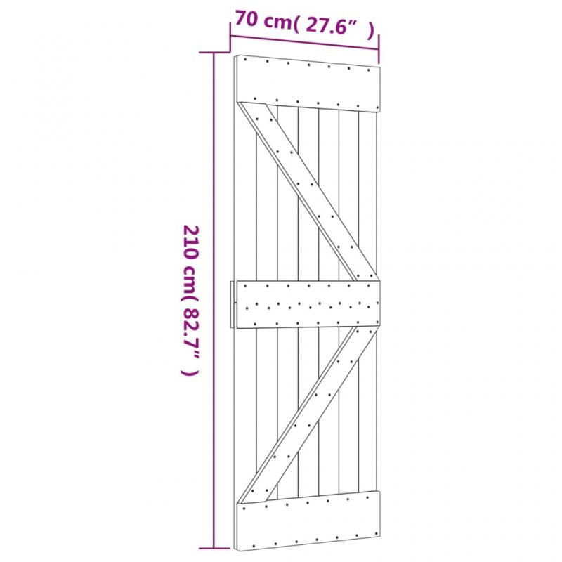 1 VidaXL Skjutdrr med beslag 070x210 cm massiv furu