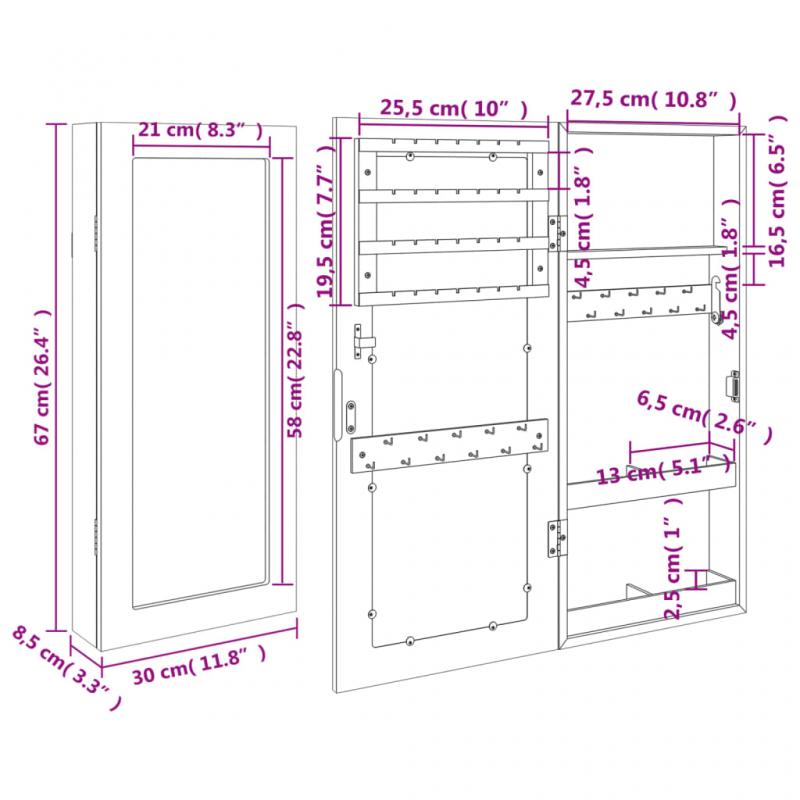 1 VidaXL Vggspegel Spegelskp svart Vggmonterad 30x8,5x67 cm