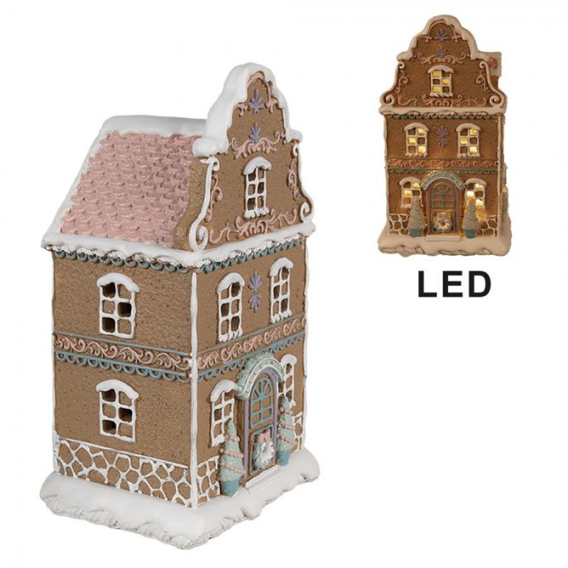 1 Clayre Eef Juldekoration Pepparkakshus LED 12x9x20 Cm Brunt polyresin