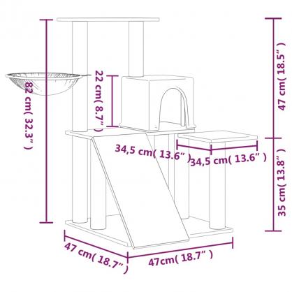 1 VidaXL Kattmbel Klstrd med sisalpelare ljusgr 82 cm