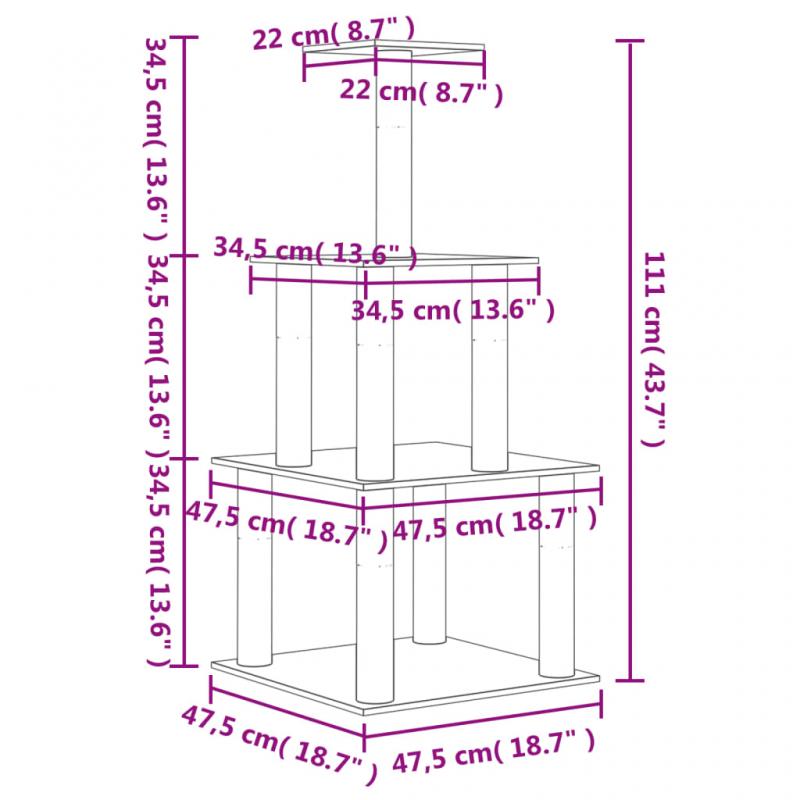 1 VidaXL Kattmbel Klstrd med sisalpelare mrkgr 111 cm