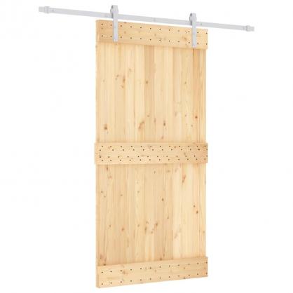 1 VidaXL Skjutdrr med beslag 100x210 cm massiv furu vit