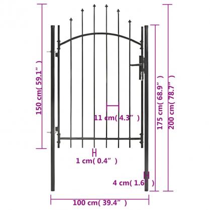 1 VidaXL Trdgrdsgrind stl svart 1x2 cm