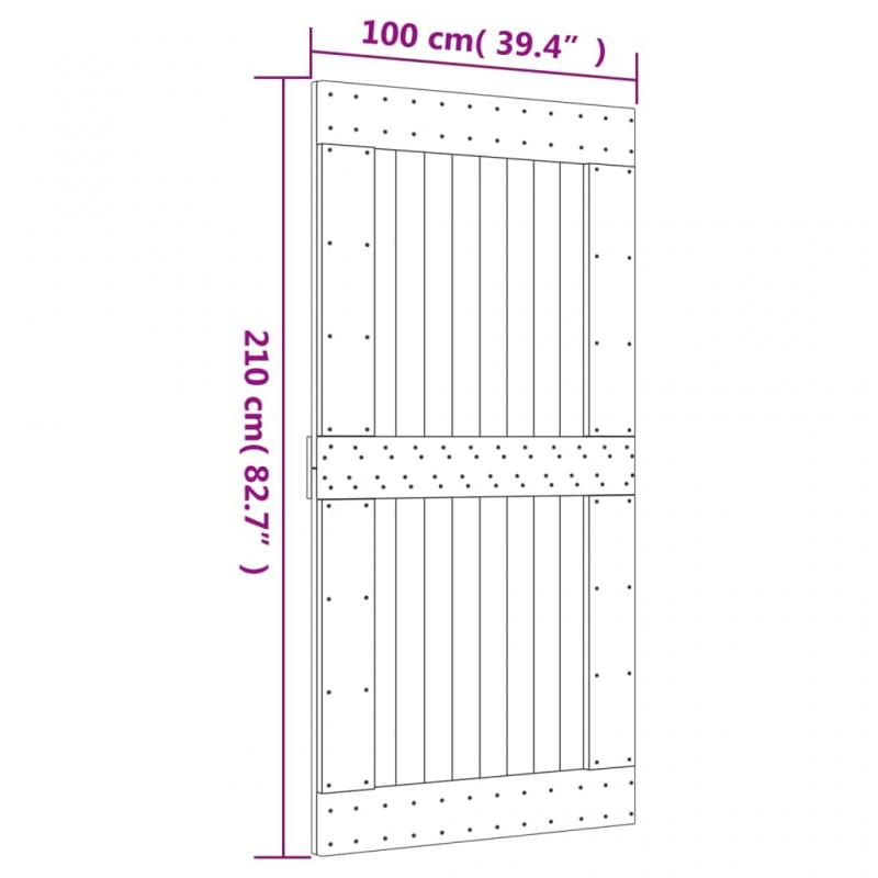 1 VidaXL Skjutdrr med beslag 100x210 cm massiv furu vit