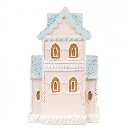 1 Clayre Eef Juldekoration Pepparkakshus LED 10x8x16 Cm Rosa polyresin