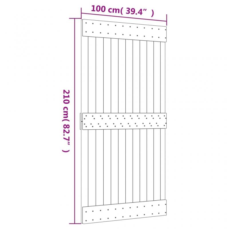 1 VidaXL Skjutdrr med beslag 100x210 cm massiv furu vit